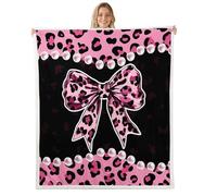 Manfei Leopard Print Bow Throw Blanket Cheetah Bowknot Fleece Blanket Attractive Pearl Ornaments Cozy Throws for Bed Couch Sofa,Kids Boys Girls Room Decor,Soft and Breathable(40 x 50 Inches)