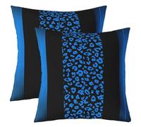 Manfei Leopard Print Pillow Case Cover,Ombre Blue Black 16"x16" Soft Cushion Cover Reversible Print,Cheetah Wildlife Animal Decorative Throw Pillow Cover 2 Pack