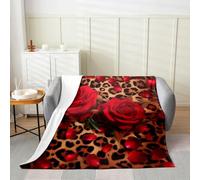 Manfei Leopard Rose Flannel Blanket Wild Animals Skin Flower Pattern Throw Blanket Romantic Fashion Cozy Throws for Bed Couch Sofa,Kids Boys Girls Room Decor,Soft and Breathable(30 x 40 Inches)