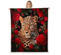 Manfei Leopard Throw Blanket Rose Bloom Pattern Fleece Blanket Wild Animal Skin Retro Style Cozy Throws for Bed Couch Sofa,Kids Boys Girls Room Decor,Soft and Breathable(40 x 50 Inches)