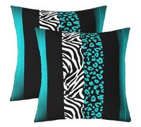 Manfei Leopard Zebra Pillow Cover,Ombre Teal Blue Black Decorative Cushion Cover 16"x16",Wildlife Animal Print Reversible Print Couch Pillow Cover for Bed or Sofa,2 Pack