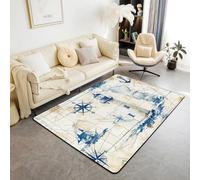 Manfei Lighthouse Area Rug Anchor Compass Sailboat World Map Indoor Floor Mats Entrance Rugs for Kids Boys Girls Room Decor,Nautical Theme Non Slip Absorbent Carpets, 4'11" x 3'3" (Rectangular)