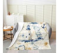 Manfei Lighthouse Flannel Blanket Anchor Compass Sailboat World Map Throw Blanket Nautical Theme Cozy Throws for Bed Couch Sofa,Kids Boys Girls Room Decor,Soft and Breathable(90 x 90 Inches)