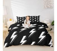 Manfei Lightning Duvet Cover Set Double Size,Black and White Bedding Set 3pcs,Hand Drawn Doodle Lightning Bolt Quilt Cover,Kids Boys Girls Room Decor,2 Pillowcases,No Comforter