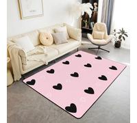 Manfei Lovely Heart Kids Area Rug,Princess Girly Kawaii Love Indoor Floor Mat Entrance Rug for Girls Boys,Fairy Valentine's Day Non Slip Rug,Pink Black Couch Living Room Decor,3'x5'