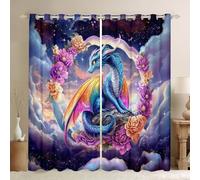 Manfei Magic Dragon Blackout Curtain Watercolor Flower Window Drapes, Western Animal Window Treatments, Kids Boys Girls Room Decor, Grommet Top 2 Panel Set Bedroom Curtains, 46Wx54L inch
