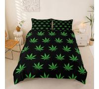Manfei Marijuana Bedding Set Green Cannabis Leaf Comforter Cover Botanical Plant Duvet Cover Boys Girls Room Decor Green Black Single Bedding Collection 2Pcs,No Comforter