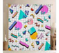 Manfei Memphis Blackout Curtain Retro 80s or 90s Geometric Fashion Style Window Treatments, Vintage Hip Hop Window Drapes for Kids Girls Grommet Top 2 Panel Set Bedroom Curtains, 66Wx72L inch