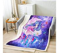 Manfei Mermaid Throw Blanket Purple Flower Moon Bed Blanket for Kids Girls Room Decor, Boho Feather Dream Catcher Blanket for Couch Sofa, Soft and Breathable Fleece Blanket(60 x 80 Inches)