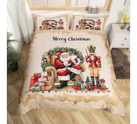 Manfei Merry Christmas Duvet Cover King Size 3 Pcs,Santa Claus Nutcracker Decor Bedding Set for Kids Teens Adults,Vintage Graffiti Decor Xmas Gifts Comforter Cover with 2 Pillowcases,No Comforter