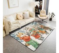 Manfei Merry Christmas Kids Area Rug,Cute Fox Cartoon Wild Animal Indoor Floor Mat Entrance Rug for Girls Boys,Pine Tree Snowflake Xmas Winter Non Slip Rug,Beige Brown Couch Living Room Decor,3'x5'