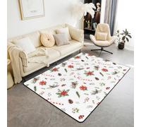 Manfei Merry Christmas Kids Area Rug,Pinecone Candy Cane Berries Indoor Floor Mat Entrance Rug for Girls Boys,Plants Holly Leaves Flower Non Slip Rug,White Red Green Couch Living Room Decor,5'x6'6''
