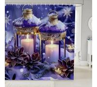 Manfei Merry Christmas Kids Shower Curtains,Snowflake Flowers Pine Tree Bathroom Curtain,Candle Happy New Year Home Decor,Purple Golden Waterproof Curtains,12 Hooks Suits,72" W x 84" L