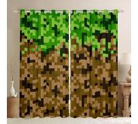 Manfei Miners Style Square Grid Blackout Curtain,Brown Green Army Camo Blackout Curtain for Kids Boys Teens Men Room Decor,Cartoon Geometric Pixelated Games Window Drapes Treatment,46Wx72L