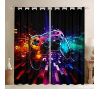 Manfei Modern Gamer Blackout Curtain Geometric Gamepad Gaming Window Treatments, Video Games Window Drapes for Kids Boys Teens Room Decor Grommet Top 2 Panel Set Bedroom Curtains, 46Wx72L inch