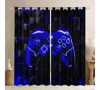Manfei Modern Gamer Kids Blackout Curtain Royal Blue Gaming Window Drapes for Boys Teens Adult Room Decor, Black Videogame Window Treatments, Grommet Top 2 Panel Set Bedroom Curtains, 46Wx72L inch