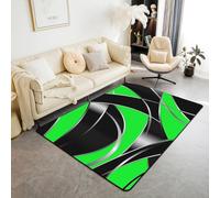 Manfei Modern Geometric Area Rug Green and Black Indoor Floor Mats Entrance Rugs for Kids Boys Girls Room Decor,Abstract Stripes Lines Non Slip Absorbent Carpets, 6'6" x 4'11" (Rectangular)