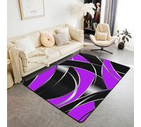 Manfei Modern Geometric Area Rug Purple and Black Indoor Floor Mats Entrance Rugs for Kids Boys Girls Room Decor,Abstract Stripes Lines Non Slip Absorbent Carpets, 6'6" x 4'11" (Rectangular)