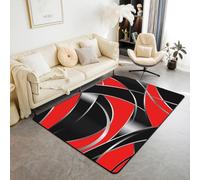 Manfei Modern Geometric Area Rug Red and Black Indoor Floor Mats Entrance Rugs for Kids Boys Girls Room Decor,Abstract Stripes Lines Non Slip Absorbent Carpets, 6'6" x 4'11" (Rectangular)