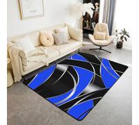Manfei Modern Geometric Area Rug Royal Blue and Black Indoor Floor Mats Entrance Rugs for Kids Boys Girls Room Decor,Abstract Stripe Line Non Slip Absorbent Carpets, 6'6" x 4'11" (Rectangular)