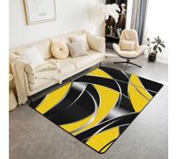 Manfei Modern Geometric Area Rug Yellow and Black Indoor Floor Mats Entrance Rugs for Kids Boys Girls Room Decor,Abstract Stripes Lines Non Slip Absorbent Carpets, 6'6" x 4'11" (Rectangular)