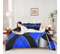 Manfei Modern Geometric Duvet Cover Set King Size,Royal Blue and Black Bedding Set 3pcs,Abstract Stripe Line Quilt Cover,Kids Boys Girls Room Decor,2 Pillowcases,No Comforter