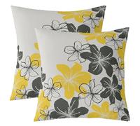 Manfei Modern Simple Florals Double Sides Pillow Cover,Yellow Grey Flowers Pillowcase Soft Square Cushion Case 24"x 24",Abstract Floral Pack of 2 Throw Pillow Covers