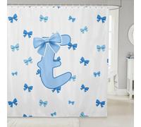 Manfei Monogrammed Bowknot Shower Curtains,Initial Letter E Bath Curtain,Cute Blue Bow Cloth Fabric Bathroom Decor Set with Hooks,84" Long