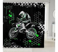 Manfei Motocross Fabric Shower Curtain,Green Honeycomb Ombre Artwork Shower Curtains for Bathroom,Extreme Sport Game Waterproof Shower Curtain 78 Inch Long
