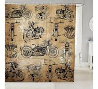 Manfei Motorcycle Shower Curtains Motorbike Extreme Sports Bathroom Curtains,Retro Newspaper Style Waterproof Bath Curtains with 12 Hooks Suit for Bathtub,Kids Boys Girls Room Decor,72" W x 78" L