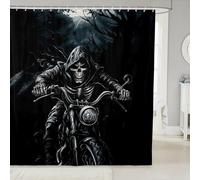 Manfei Motorcycle Shower Curtains Racing Skeleton Bathroom Curtains,Extreme Sport Theme Waterproof Bath Curtains with 12 Hooks Suit for Bathtub,Kids Boys Girls Room Decor,72" W x 72" L