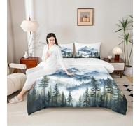 Manfei Mountain Bed Comforter Set Queen Size,Mysterious Jungle Nature Plants Super Soft Microfiber Bedding Set for Adults Men,Green Pine Tree Decorative Comforter Set,3 Pcs