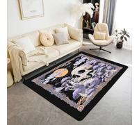 Manfei Mushroom Area Rug Gothic Skull Skeleton Indoor Floor Mats Entrance Rugs for Kids Boys Girls Room Decor,Bohemian Style Purple Non Slip Absorbent Carpets, 6'6" x 4'11" (Rectangular)