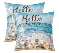 Manfei Ocean Beach Throw Pillow Cover Seashell Starfish Double Sides Pillow Case for Kids Boys Girls Room Decor,Summer Ramantic Hawaii Style Cushion Cover for Bed Couch Sofa,2 Pack 24"x24"