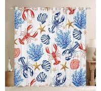 Manfei Ocean Shrimp Window Curtain | Beach Shell Conch Coral Blackout Curtain for Women Bedroom Decor,Sea Starfish Animal Curtains Tropical Hawaii Style Living Room Top 2 Panels,66Wx72L