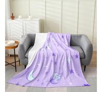 Manfei Outer Space Flannel Fleece Throw Blanket 40"x50" Stars Moon Planet Fuzzy Blanket for Sofa Couch Cartoon Universe All Season Bed Blankets Lightweight Plush Blankets,Purple