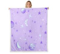 Manfei Outer Space Flannel Fleece Throw Blanket 60"x80" Stars Moon Planet Fuzzy Blanket for Sofa Couch Cartoon Universe All Season Bed Blankets Plush Blankets,Purple