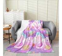 Manfei Outer Space Flannel Fleece Throw Blanket 60"x80" Universe Planet Nebula Fuzzy Blanket for Sofa Couch Galaxy All Season Bed Blankets Lightweight Plush Blankets,Pink