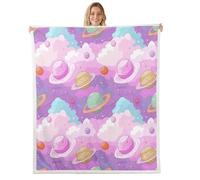 Manfei Outer Space Flannel Fleece Throw Blanket 60"x80" Universe Planet Nebula Fuzzy Blanket for Sofa Couch Galaxy All Season Bed Blankets Plush Blankets,Pink