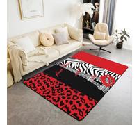 Manfei Paris Kids Area Rug Red Leopard Zebra Print Floor Mats Rugs for Boys Girls Room Decor, Animal Skin Decorative Rug for Living Room, Absorbent Carpets, 5'x6'6''