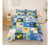 Manfei Patchwork Colorful Flower Duvet Cover Set Double Size,Beautiful Rose Bedding Set 3pcs,French Style Dots Quilt Cover,Kids Boys Girls Room Decor,2 Pillowcases,No Comforter