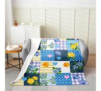 Manfei Patchwork Colorful Flower Flannel Blanket Beautiful Rose Throw Blanket French Style Dots Cozy Throws for Bed Couch Sofa,Kids Boys Girls Room Decor,Soft and Breathable(40 x 50 Inches)