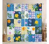 Manfei Patchwork Colorful Flower Window Curtains Beautiful Rose Window Drapes,French Style Dots Window Treatments,Kids Boys Girls Room Decor,Grommet Top 2 Panel Set Bedroom Curtains, 66Wx72L inch