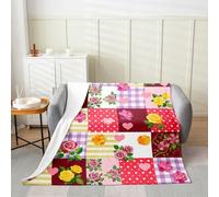 Manfei Patchwork Grid Rose Flannel Blanket Polka Dots Sweet Heart Throw Blanket French Princess Style Cozy Throws for Bed Couch Sofa,Kids Boys Girls Room Decor,Soft and Breathable(40 x 50 Inches)
