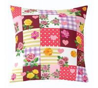 Manfei Patchwork Grid Rose Throw Pillow Cover Polka Dots Sweet Heart Double Sides Pillow Case for Kids Boys Girls Room Decor,French Princess Style Cushion Cover for Bed Couch Sofa,1 Pack 16"x16"