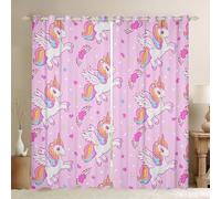 Manfei Pinik Unicorn Window Curtain,Cartoon Unicorns Window Treatment Curtain,Teens Woman Men Stars Love Print Bedroom Curtains Kawaii Dreamy Living Room Decor Top 2 Panels,66Wx90L