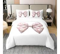 Manfei Pink Bow Duvet Cover King 100% Cotton Daisy Flowers Rustic Style Bedding Set Boys Girls Cute Daisy Floral Soft Comforter Cover White Pink Kids Bedroom,No Comforter