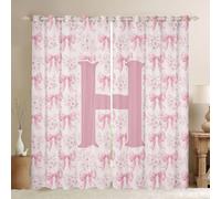 Manfei Pink Bow Knot Window Curtains 2 Panels 46Wx54L Cherry Blossom Floral Plants Window Drapes for Kids Girls Women Initial Letter H Pink Curtains for Living Room