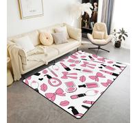 Manfei Pink Bowknot Area Rug 5x6'6'',Modern Style Non Shedding Rug for Bedroom Playroom Bedside,Fashion Make-up Theme Carpet for Teens Child Women,White Pink Decorative Indoor Floor Mat