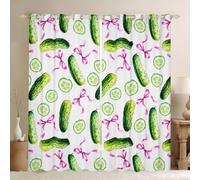 Manfei Pink Bows Blackout Curtains Green Cucumber Window Drapes,Vegetables Bowknot Patchwork Window Treatments,Kids Boys Girls Room Decor,Grommet Top 2 Panel Set Bedroom Curtains, 46Wx72L inch